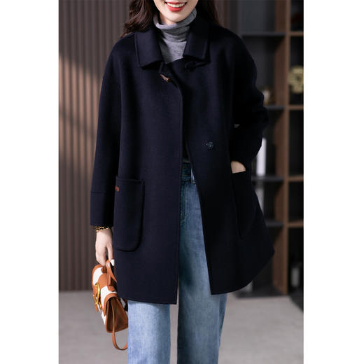 【现货7天】红色牛角扣双面羊绒大衣女中长款2023秋冬新款洋气毛呢外套 商品图3