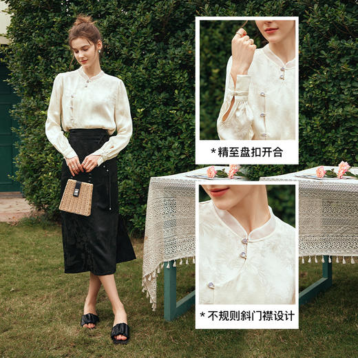 OLrain欧芮儿杏色雪纺衫女早春2024年新款新中式长袖轻国风衬衫 商品图3