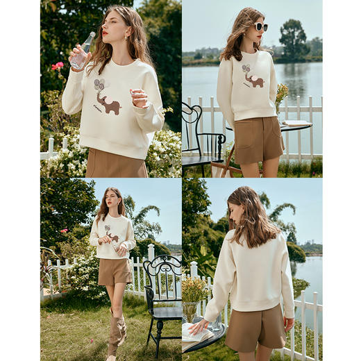 欧芮儿圆领刺绣卫衣女早春2024新款宽松无帽套头上衣小个子洋气 商品图1