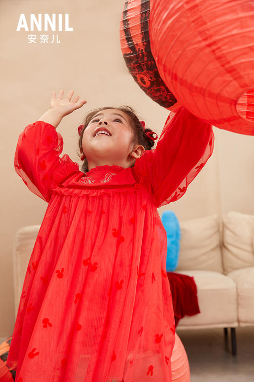 【实体店同款】【新年红】女童连衣裙秋季新款宝宝长袖纱裙安奈儿童装XG313501 商品图7
