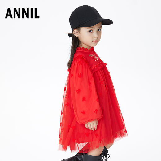 【实体店同款】【新年红】女童连衣裙秋季新款宝宝长袖纱裙安奈儿童装XG313501 商品图5