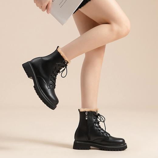 ZHR厚底马丁靴2024春季新款简约百搭圆头粗跟英伦风加绒保暖短靴 商品图2