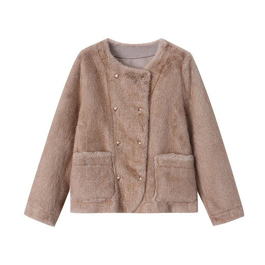 「法式小香风！三色可选」司南夜巴黎洋气金扣 渐变环保仿皮草毛毛外套设计感秋冬新款上衣 商品图4