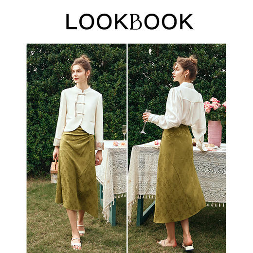 OLrain欧芮儿新中式半身裙女早春2024年新款提花高腰A字显瘦半裙 商品图4