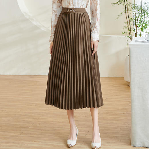 米思阳2025春季新款通勤百搭高腰半身裙洋气修身垂感百褶裙女0335 商品图1