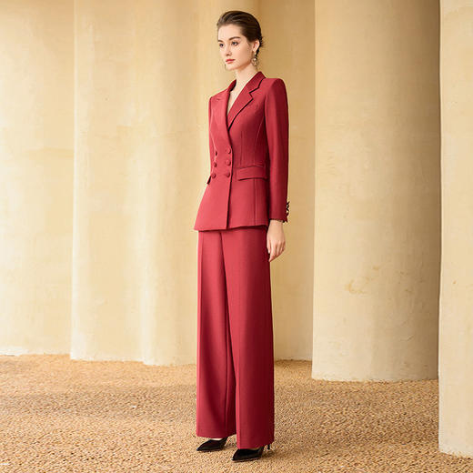 IWY/酒红色西装套装女新款双排扣职业装主持人演讲西服外套233006C1+P6 商品图1