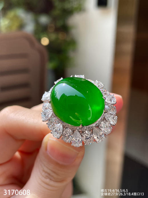 老坑玻璃种帝王绿蛋面戒指【3170608】具体价格微信咨询 商品图0