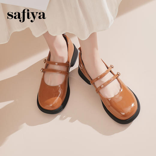 Safiya/索菲娅2024春季学院风休闲一字带浅口JK玛丽珍小皮鞋 SF41111079 商品图11