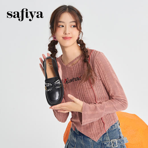 Safiya/索菲娅2024春季 复古学院风粗跟软底蝴蝶结英伦乐福鞋 SF41112087 商品图1