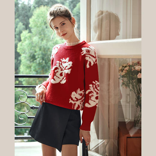 OLrain欧芮儿红色毛衣女冬季2023年新款新年龙年本命年套头针织衫 商品图1