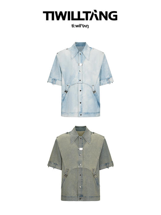 TIWILLTANG 启世录"末礴"复片结构衬衫复古水洗休闲短袖衬衣潮流 商品图4