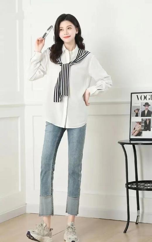 A7066       气质休闲撞色条纹拼接假两件长袖上衣（特价不退换） 商品图1