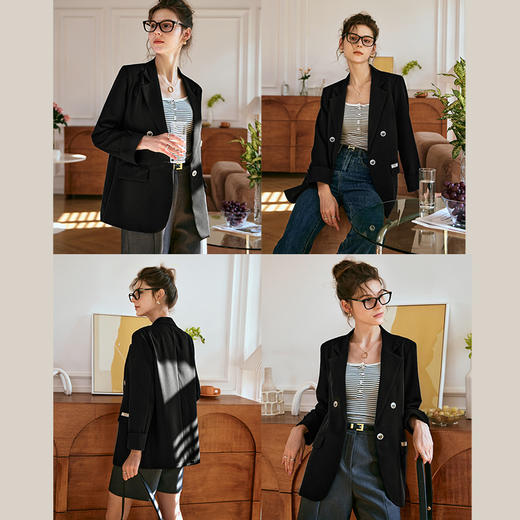 OLrain欧芮儿黑色西装女早春2024新款简约气质设计感休闲短外套 商品图4