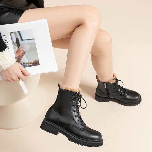 ZHR厚底马丁靴2024春季新款简约百搭圆头粗跟英伦风加绒保暖短靴 商品图7
