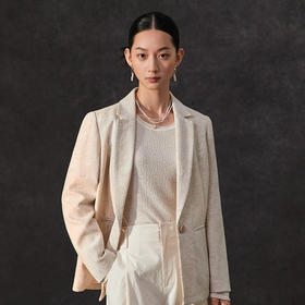 Famecoco范可儿春季棉麻文艺一粒扣西装外套平驳领气质优雅西装FAC1AW003