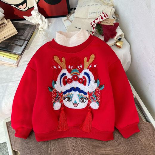 【39.9/1件，69.9/超值2件！拜年服刺绣加绒】男女童拜年服加绒加厚卫衣，儿童大红喜庆刺绣流苏上衣宝宝卫衣！ 商品图1