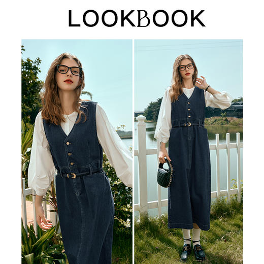 OLrain欧芮儿牛仔连衣裙女早春2024年新款复古显瘦V领高腰背心裙 商品图4