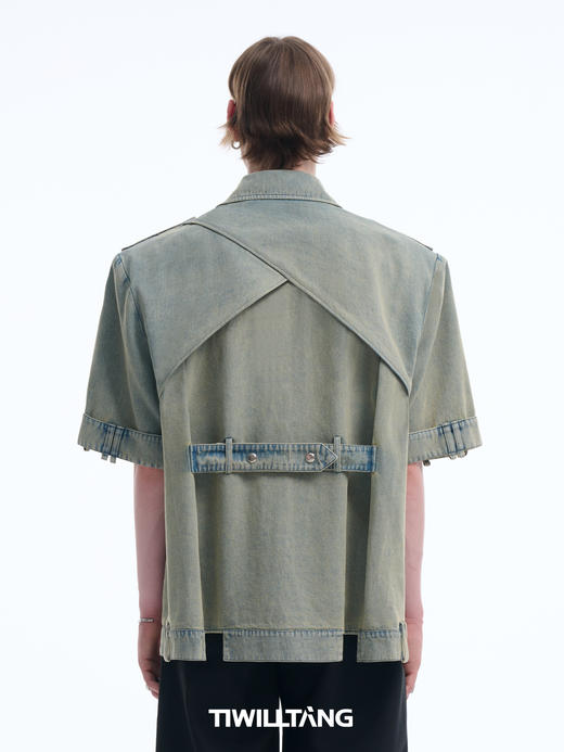 TIWILLTANG 启世录"末礴"复片结构衬衫复古水洗休闲短袖衬衣潮流 商品图2