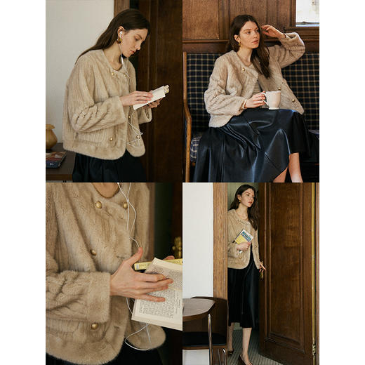 「两色可选！法式小香风」司南大理石纹肌理设计感 法式仿水貂绒毛毛环保皮草外套 商品图1