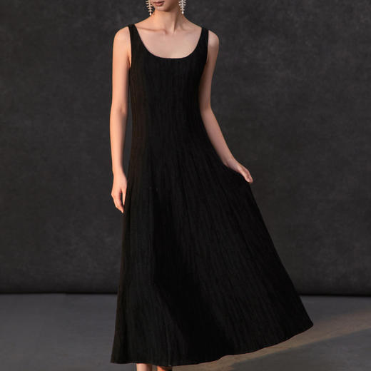 Famecoco范可儿春季连衣裙背带大圆领连衣裙文艺棉麻肌理质感连衣裙FAC1FA043 商品图3