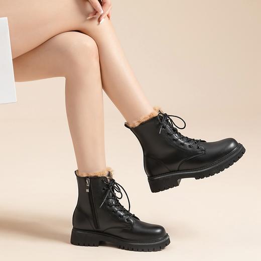ZHR厚底马丁靴2024春季新款简约百搭圆头粗跟英伦风加绒保暖短靴 商品图4