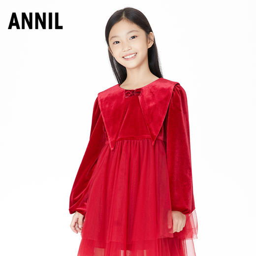 【实体店同款】【新年红】女童连衣裙公主裙秋新款长袖裙子安奈儿童装AG313579 商品图0