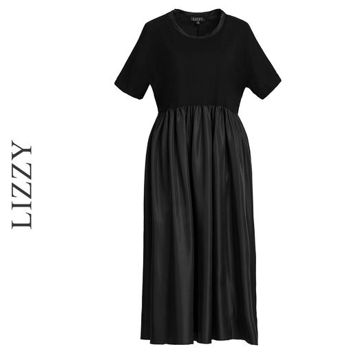 LIZZY 简约优雅时尚收腰气质黑色短袖休闲通勤连衣裙7918 商品图4