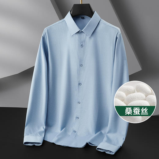 【桑蚕丝】【新款DDY】大依优型大码格纹长袖衬衫加肥加大男装弹力免烫大号大码衬衣男士胖子上衣 商品图0