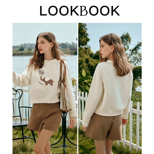 欧芮儿圆领刺绣卫衣女早春2024新款宽松无帽套头上衣小个子洋气 商品图3