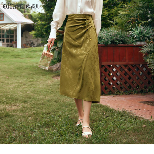 OLrain欧芮儿新中式半身裙女早春2024年新款提花高腰A字显瘦半裙 商品图0