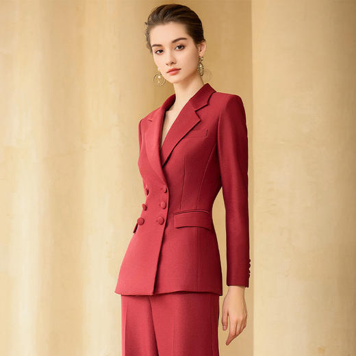 IWY/酒红色西装套装女新款双排扣职业装主持人演讲西服外套233006C1+P6 商品图3