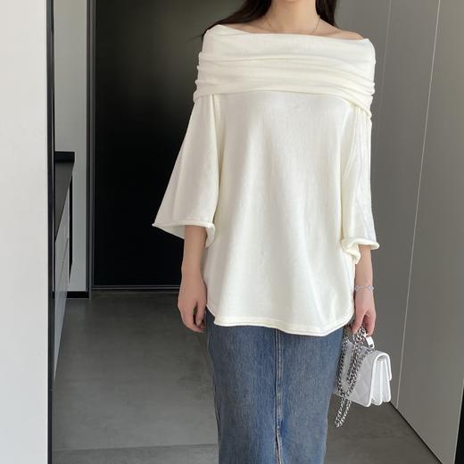 【基础款】露肩 温柔气质宽松针织衫 翻领一字领蝙蝠款女装上衣 商品图3