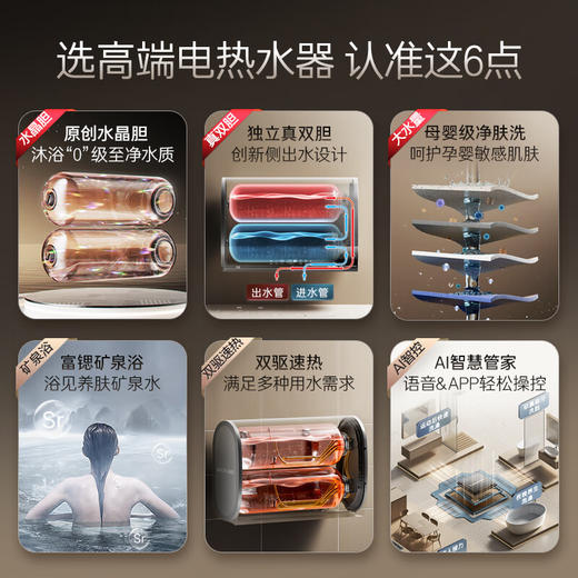 卡萨帝（Casarte）60升星云家用储水式超薄扁桶电热水器原创水晶双胆富锶汤浴变频速热一级能效CES60HD-PROM3CEK03U1 商品图2