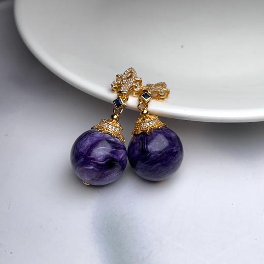 S925紫龙晶吊坠-花扣圆珠（套装） 商品图0