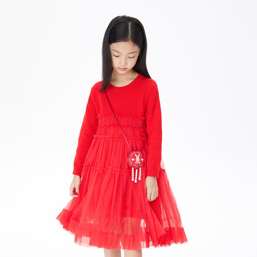 【实体店同款】【新年红】女童连衣裙纱裙秋新款长袖公主裙安奈儿童装AG313548 商品图4