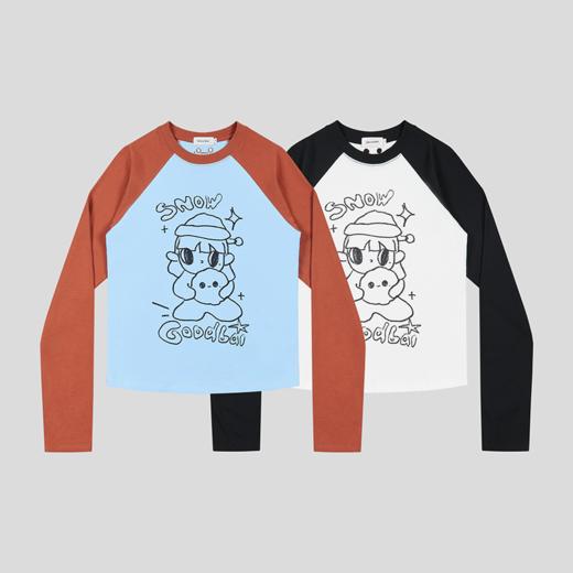 GOODBAI GOODEES滚雪球手绘图案印花图案插肩长袖T恤 商品图1