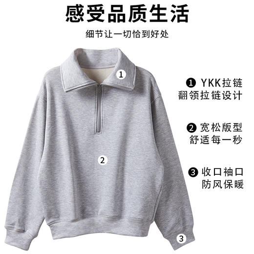 丁摩真丝拉绒加厚拉链领卫衣女冬季新款桑蚕丝外套秋大码上衣AL3S275 商品图2