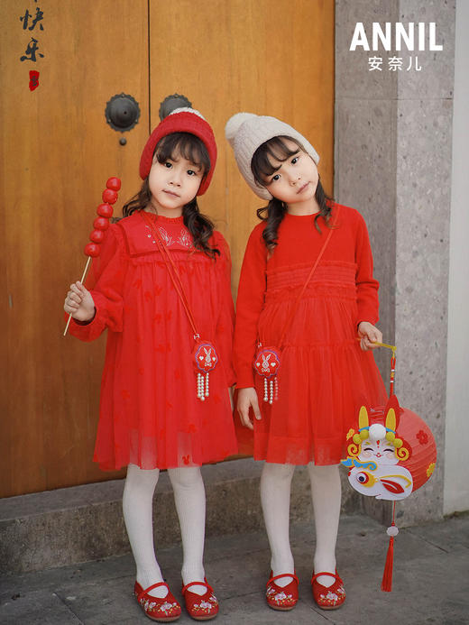 【实体店同款】【新年红】女童连衣裙纱裙秋新款长袖公主裙安奈儿童装AG313548 商品图6
