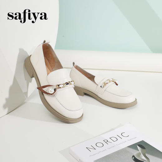 Safiya/索菲娅2024春季小众气质珍珠饰带百搭通勤英伦粗跟单鞋 SF41112084 商品图2