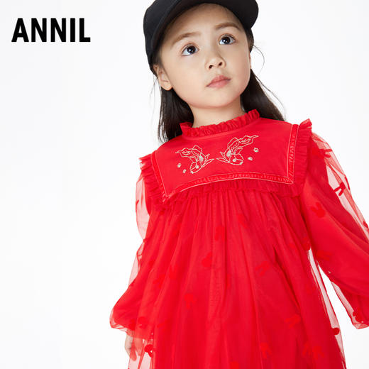 【实体店同款】【新年红】女童连衣裙秋季新款宝宝长袖纱裙安奈儿童装XG313501 商品图4