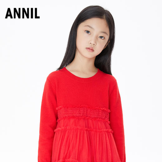 【实体店同款】【新年红】女童连衣裙纱裙秋新款长袖公主裙安奈儿童装AG313548 商品图1