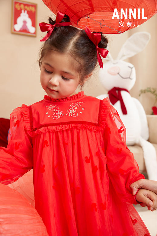 【实体店同款】【新年红】女童连衣裙秋季新款宝宝长袖纱裙安奈儿童装XG313501 商品图9