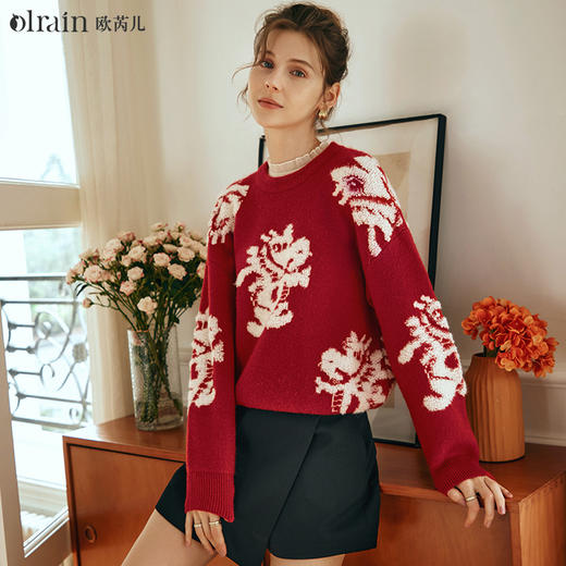 OLrain欧芮儿红色毛衣女冬季2023年新款新年龙年本命年套头针织衫 商品图0