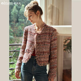 OLrain欧芮儿小香风短外套女早春2024新款气质高级感粗花呢上衣