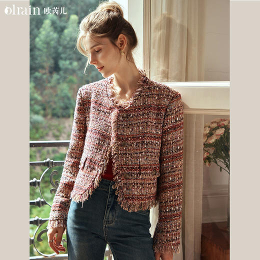 OLrain欧芮儿小香风短外套女早春2024新款气质高级感粗花呢上衣 商品图0