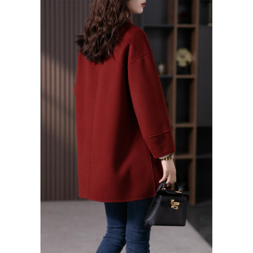 【现货7天】红色牛角扣双面羊绒大衣女中长款2023秋冬新款洋气毛呢外套 商品图4