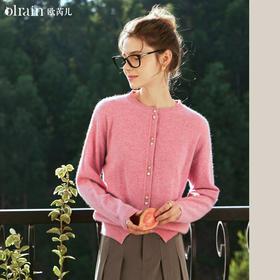 OLrain欧芮儿法式粉色针织衫女早春2024年新款宽松圆领开衫外套