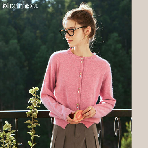 OLrain欧芮儿法式粉色针织衫女早春2024年新款宽松圆领开衫外套 商品图0