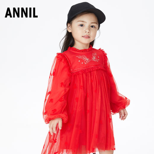 【实体店同款】【新年红】女童连衣裙秋季新款宝宝长袖纱裙安奈儿童装XG313501 商品图2