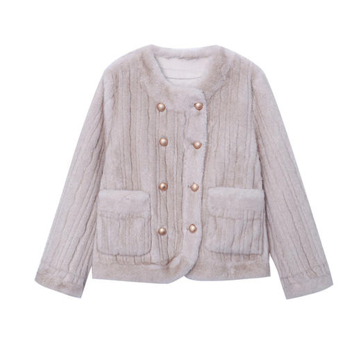 「两色可选！法式小香风」司南大理石纹肌理设计感 法式仿水貂绒毛毛环保皮草外套 商品图4